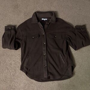 Dark Brown Fuzzy Button-Up Jacket
